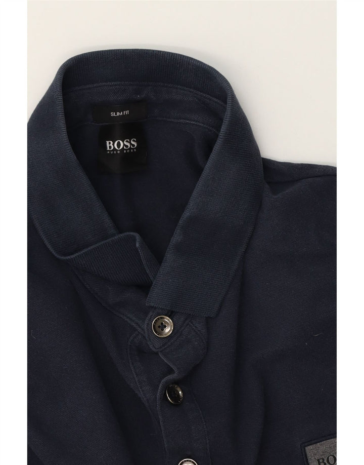 HUGO BOSS Langærmet Slim Fit Polo Shirt til mænd Medium Navy Blue