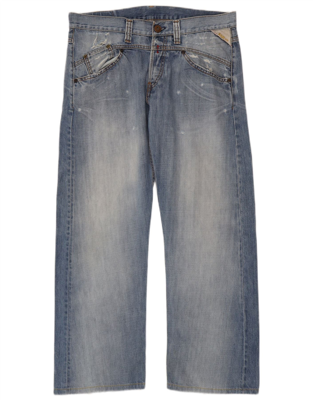 Replay Herre Distressed Straight Jeans W34 L30 Blå Bomuld