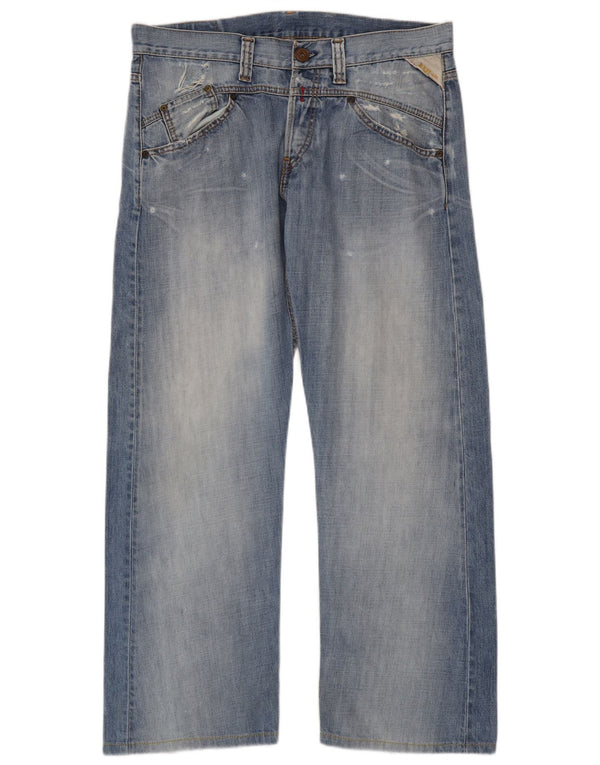 Replay Herre Distressed Straight Jeans W34 L30 Blå Bomuld