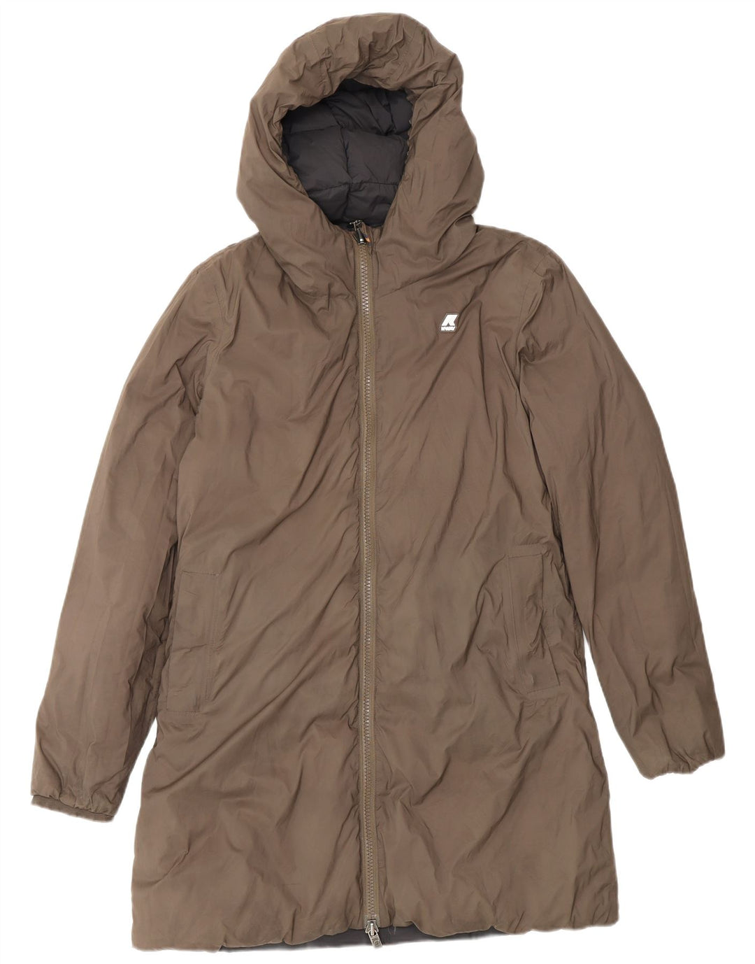 K-Way Dame Oversized Hætte Vendbar Polstret Frakke UK 8 Lille Sort