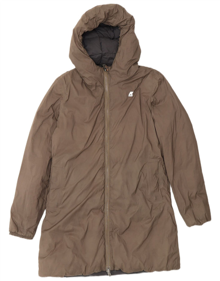 K-Way Dame Oversized Hætte Vendbar Polstret Frakke UK 8 Lille Sort