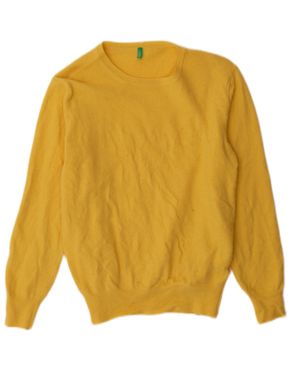Benetton Dame Boat Neck Jumper Sweater UK 18 XL Gul Virgin Wool