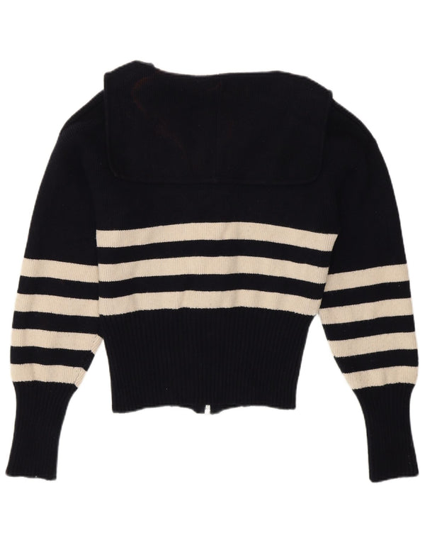 Zara Womens Crop Cardigan Sweater Small Marineblå Stribet Viscose