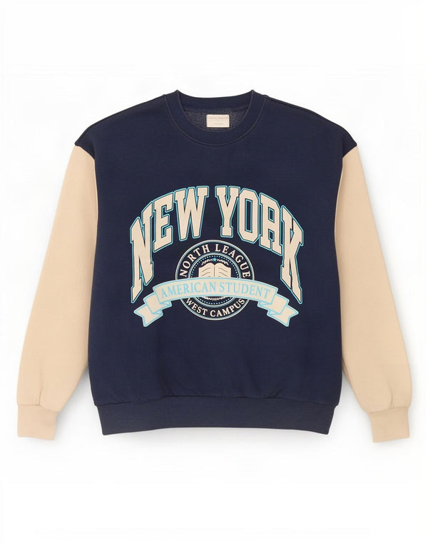 Pull & Bear Dame Grafisk Sweatshirt Jumper UK 10 Small Navy Blue