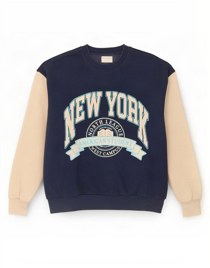 Pull & Bear Dame Grafisk Sweatshirt Jumper UK 10 Small Navy Blue