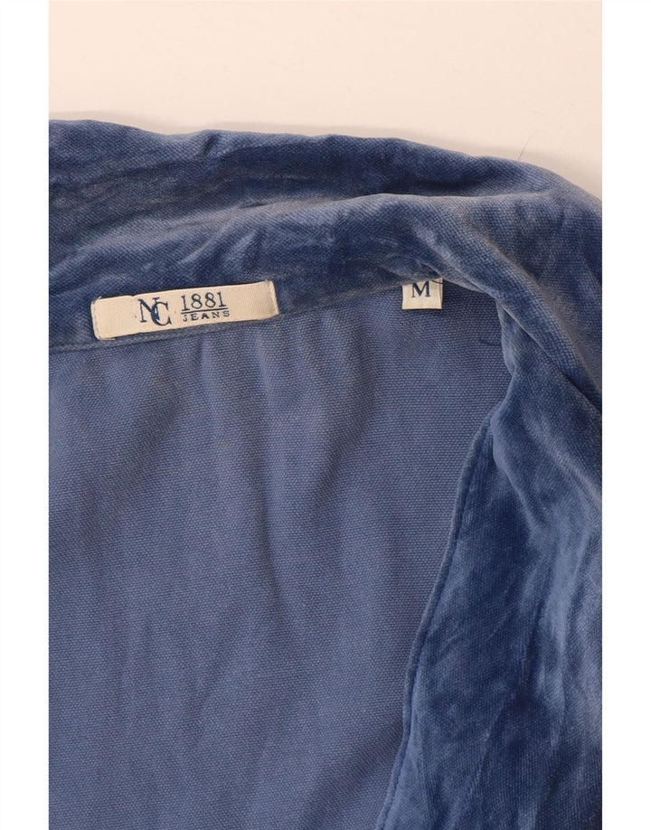 VINTAGE Dame Velvet Shirt UK 14 Medium Blue