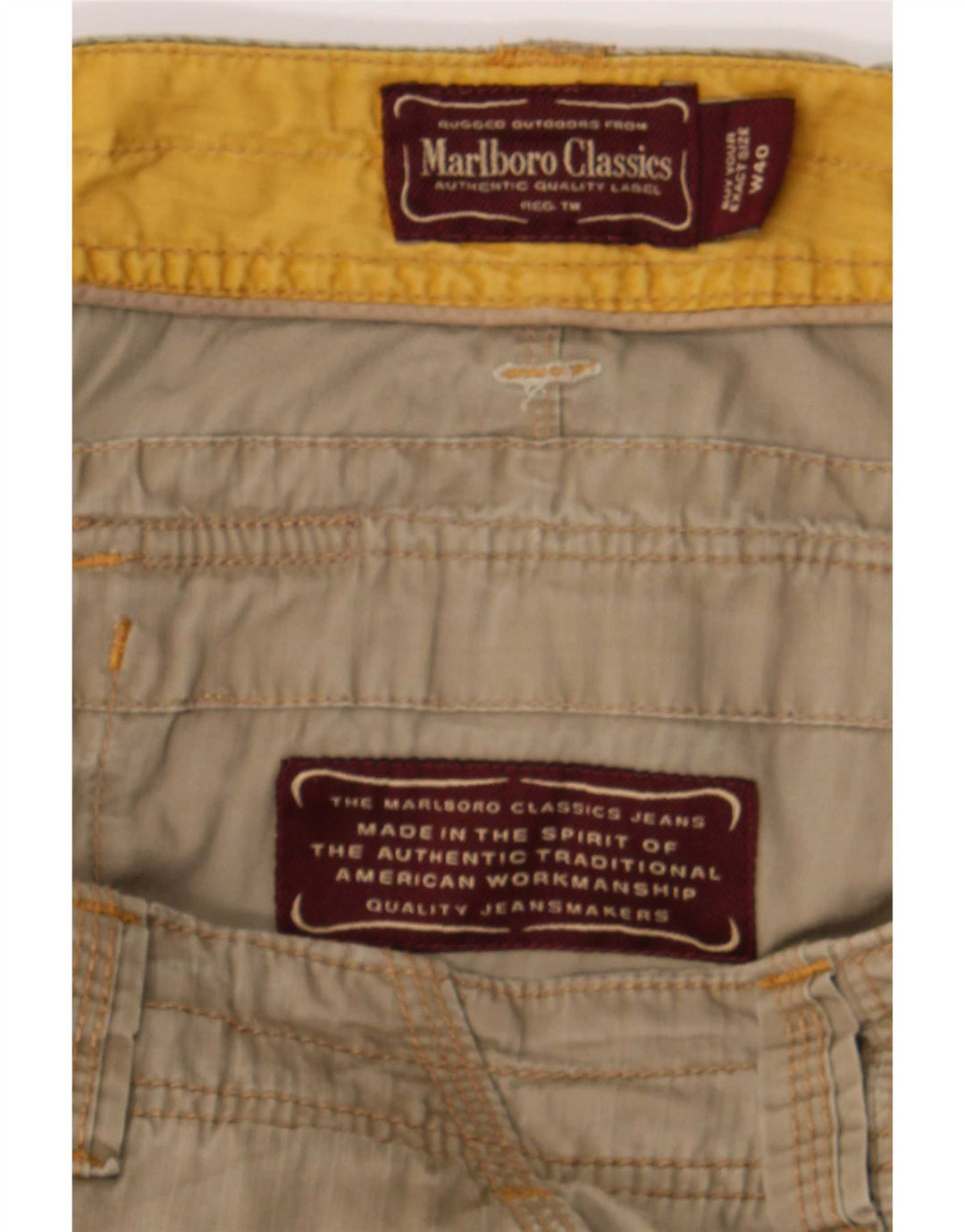 Marlboro Classics Herre Regular Fit Cargo Shorts W40 XL Khaki Bomuld