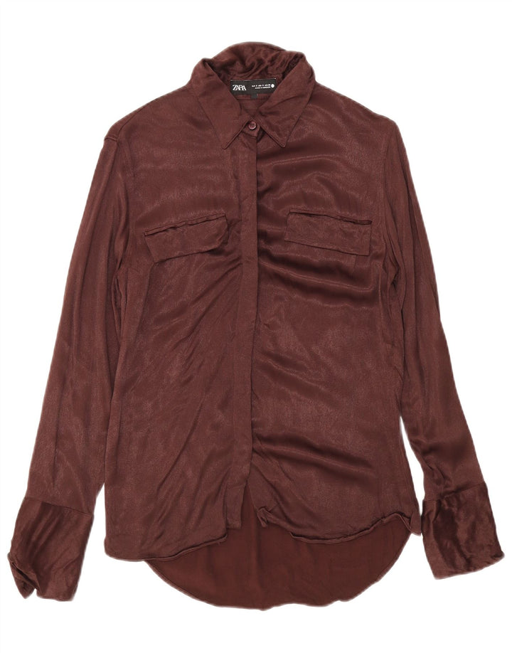 Zara skjortebluse til kvinder UK 10 Lille Brun