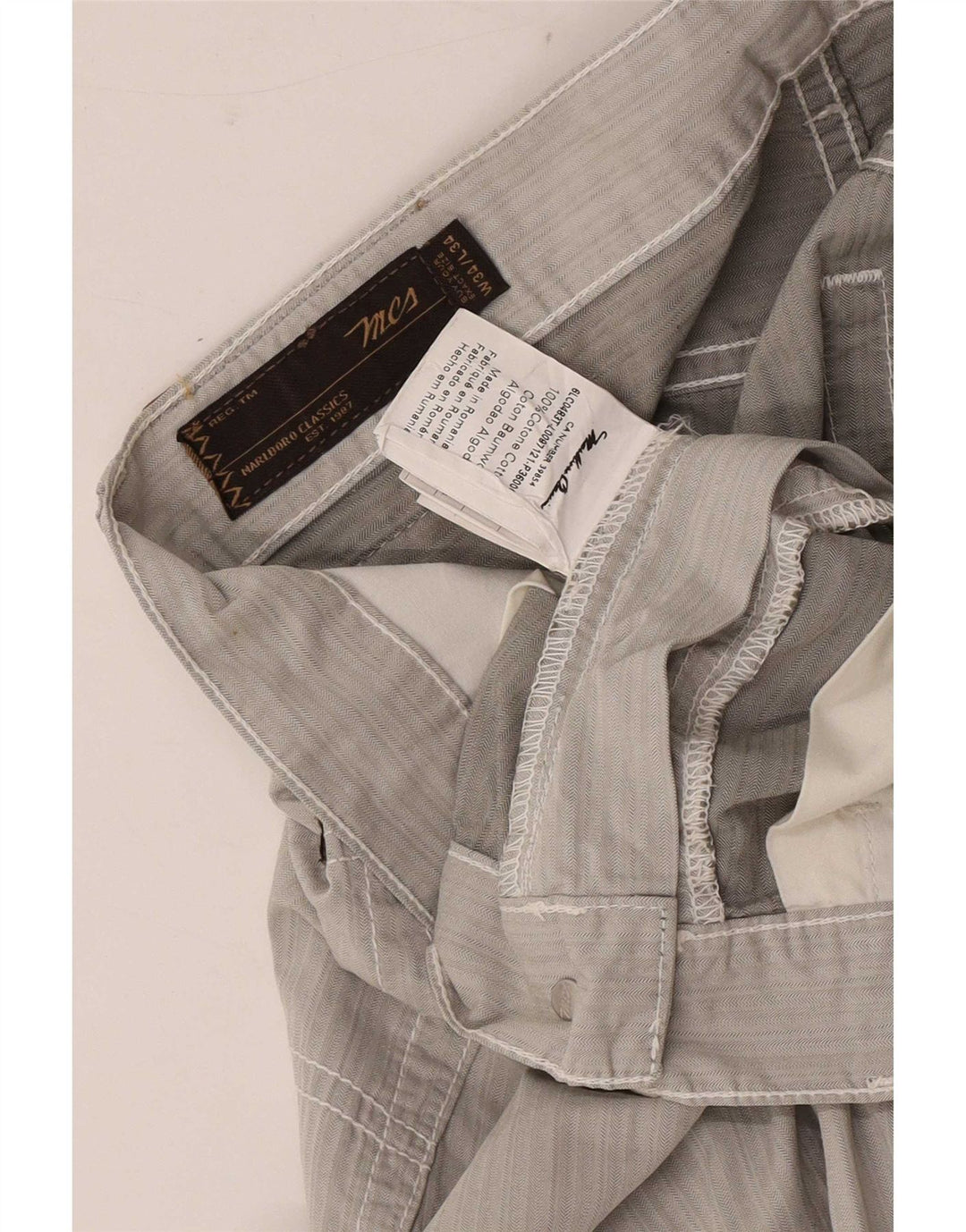 Marlboro Classics Herre Regular Casual Bukser W34 L27 Gråstribet bomuld