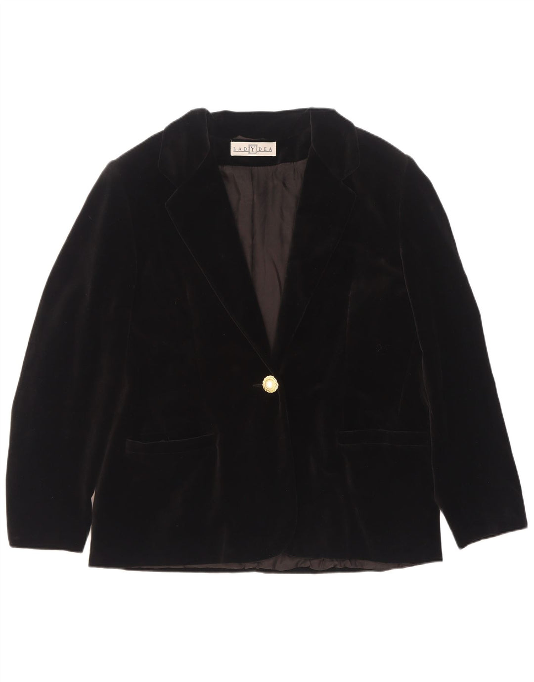 Vintage Dame 1 Knap Velvet Blazer Jacket IT 50 XL Sort Bomuld