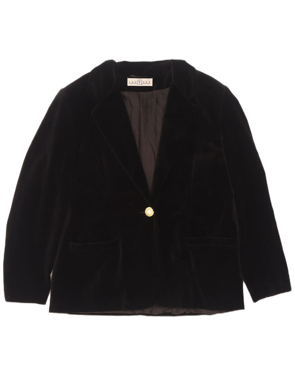 Vintage Dame 1 Knap Velvet Blazer Jacket IT 50 XL Sort Bomuld
