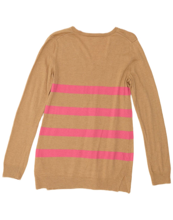 Gap Dame V-hals Jumper Sweater UK 12 Medium Brun Stribet Nylon