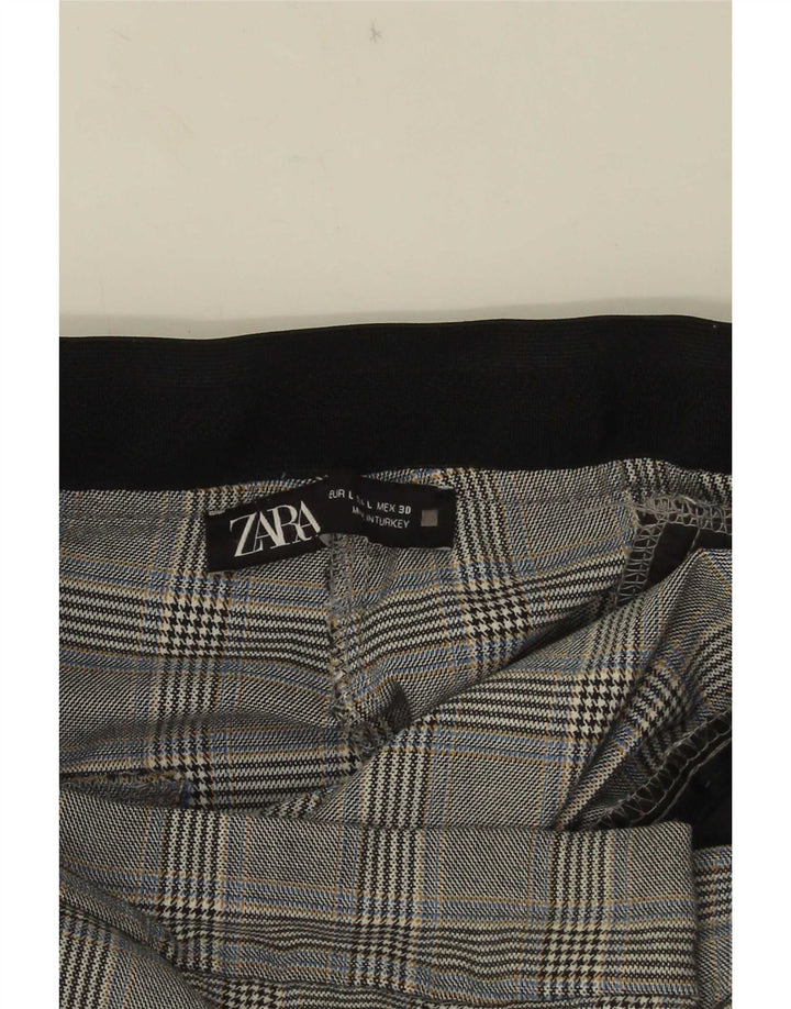 Zara Dame Slim Cropped Trousers Large W30 L25 Grå Plaid