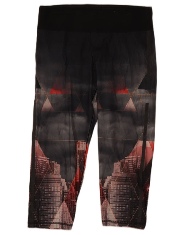 Adidas Dame Climalite Grafiske Leggings UK 12/14 Medium Sort Geometrisk