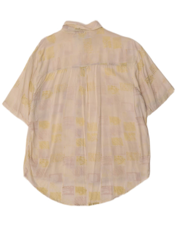 Vintage kortærmet herreskjorte str. 41 Large Off White geometrisk viskose