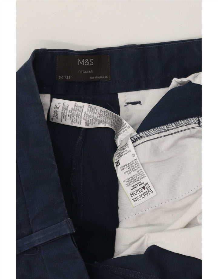Marks & Spencer Herre Regular Fit Chinobukser W34 L33 Marineblå Bomuld