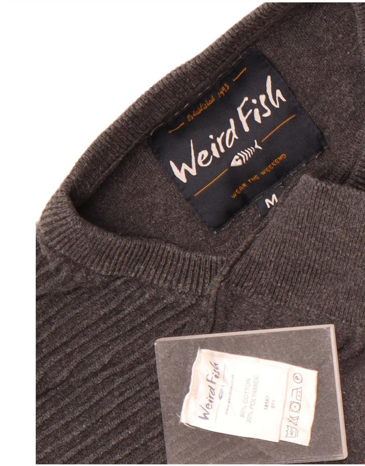 Weird Fish Dame Crew Neck Jumper Sweater UK 14 Mellem grå stribet bomuld