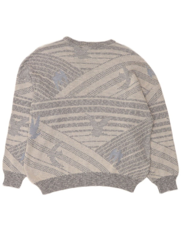 Vintage Herre Crew Neck Jumper Sweater IT 50 Medium Grå Geometrisk