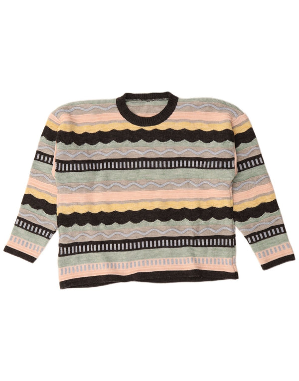 Vintage dame sweater med rund hals DK 18 XL flerfarvet stribet
