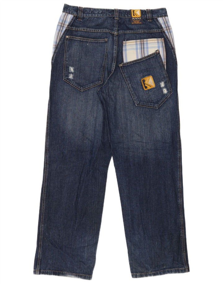 Karl Kani Herre Distressed Straight Jeans W34 L34 blå ternet bomuld