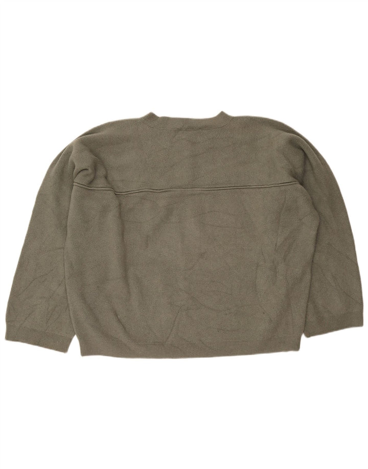 Zara Womens Oversized Button Neck Jumper Sweater UK 16 Large Khaki Viscose