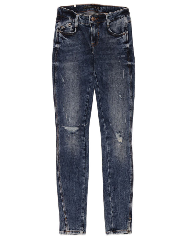 Zara Dame Trafaluc Distressed Skinny Jeans EU 32 2XS W22 L30 Blå