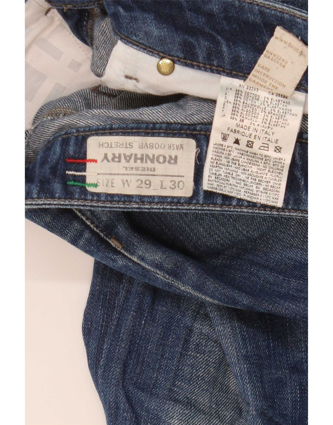 Diesel Herre Ronhary Stretch Bootcut Jeans W29 L30 Marineblå Bomuld