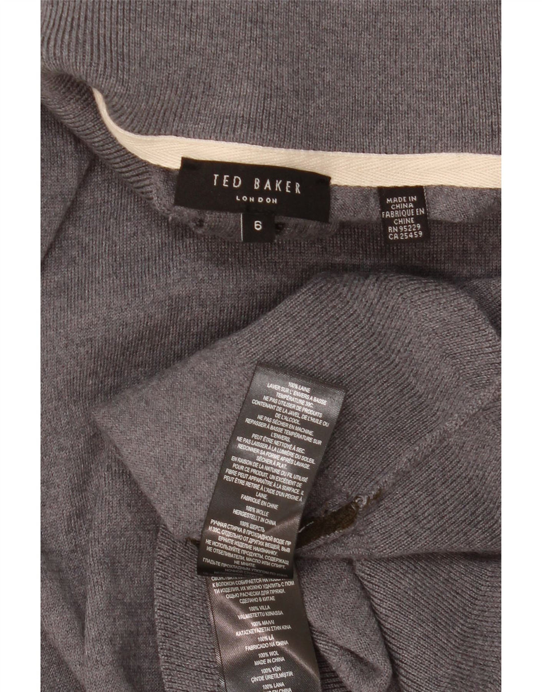 TED BAKER Herre Zip Neck Jumper Sweater Størrelse 6 2XL Grå Uld