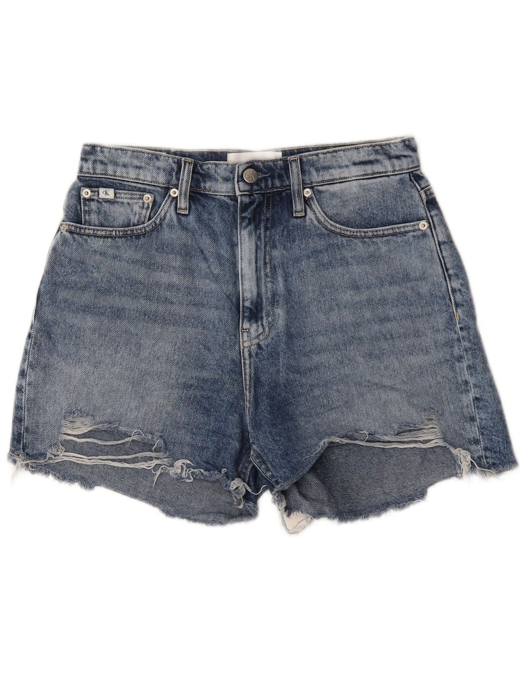 Calvin Klein Dame Denim Distressed Hot Pants W28 Medium Blue Cotton