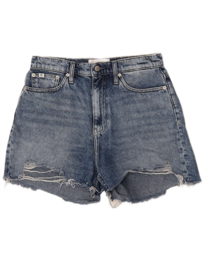 Calvin Klein Dame Denim Distressed Hot Pants W28 Medium Blue Cotton