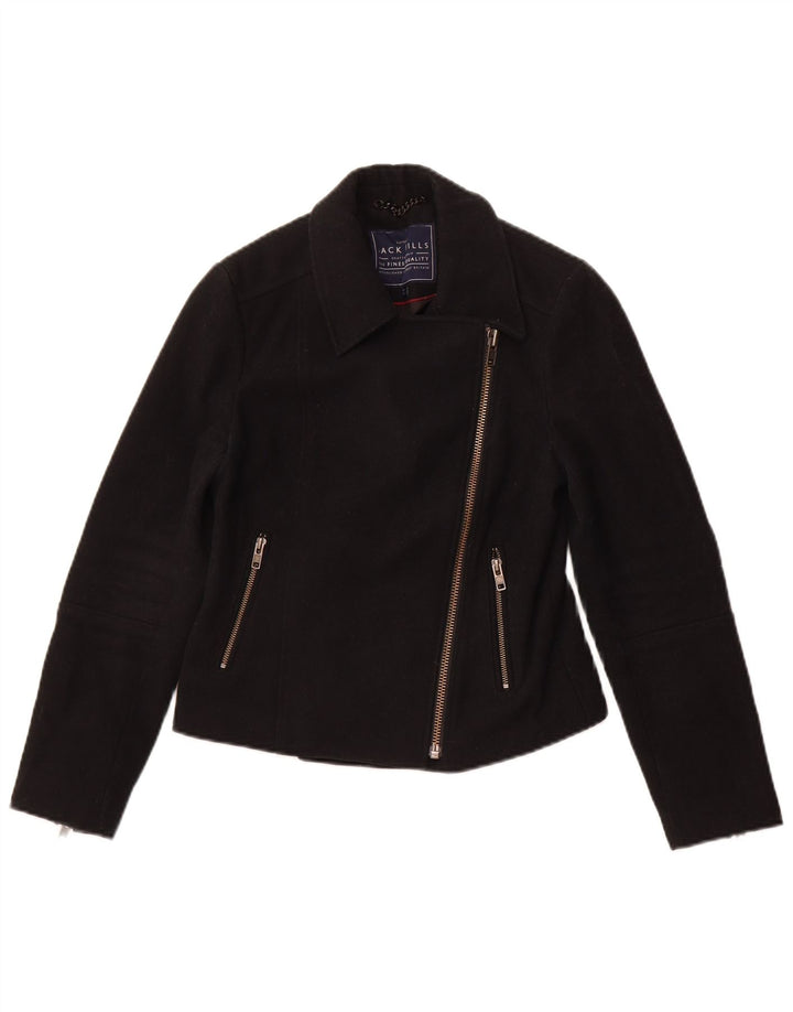 JACK WILLS Dame Crop Blazer Jacket UK 8 Small Black Wool