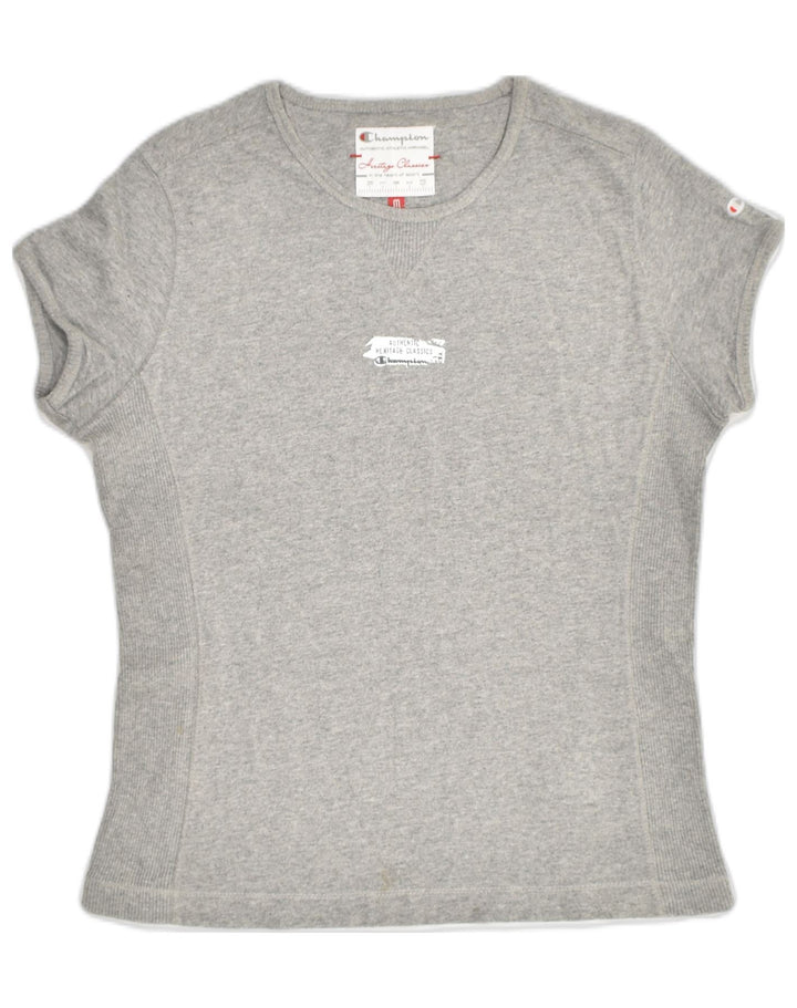 CHAMPION Womens Heritage Classics Graphic T-Shirt Top UK 12 Medium Grey | Vintage Champion | Thrift | Second-Hand Champion | Used Clothing | Messina Hembry 