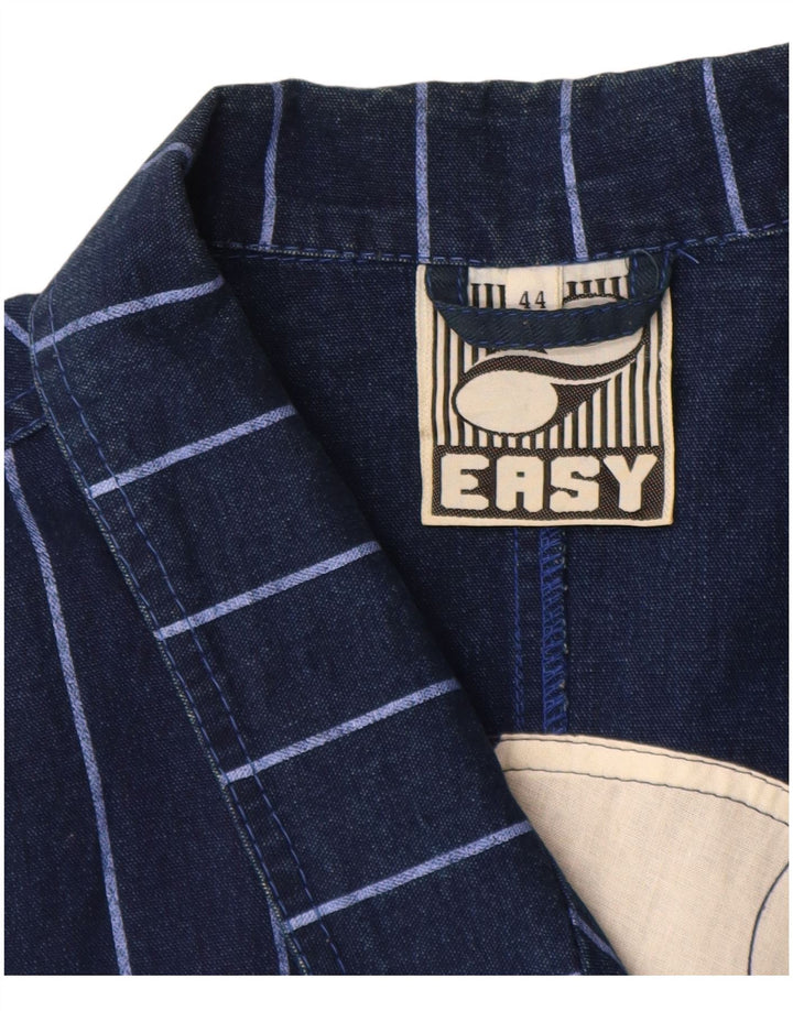 Easy Dame Denim Blazer Jacket IT 44 Medium Marineblå Stribet Bomuld