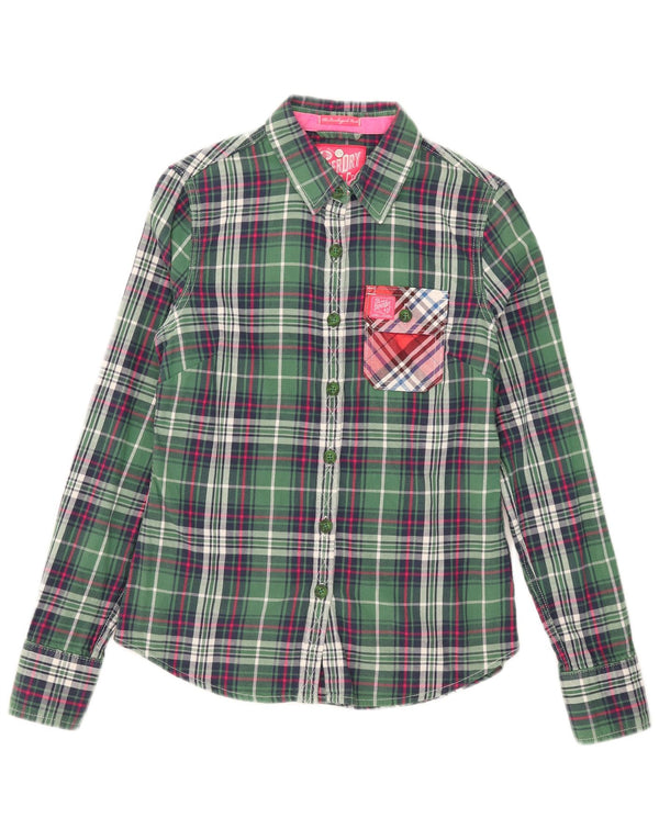 Superdry Flanelskjorte til kvinder UK 10 Lille grøn ternet bomuld