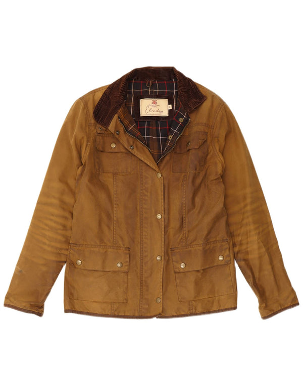 VINTAGE Vokset bomuldsjakke til kvinder UK 14 Stor brun bomuld