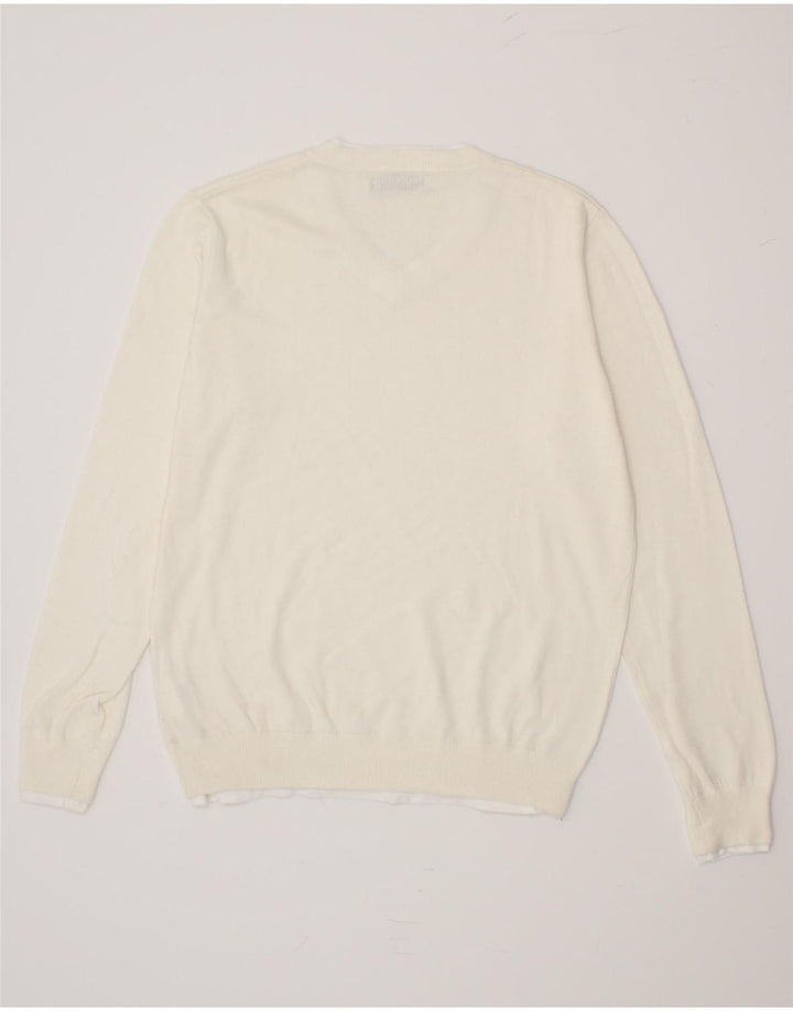 GAUDI Mens V-Neck Jumper Sweater Large Beige Cotton Vintage Gaudi and Second-Hand Gaudi from Messina Hembry 