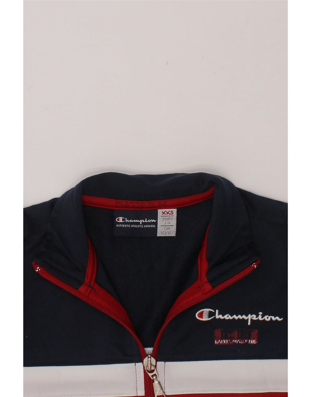 CHAMPION Boys Tracksuit Top Jacket 3-4 Years 2XS Navy Blue Colourblock Vintage Champion and Second-Hand Champion from Messina Hembry 