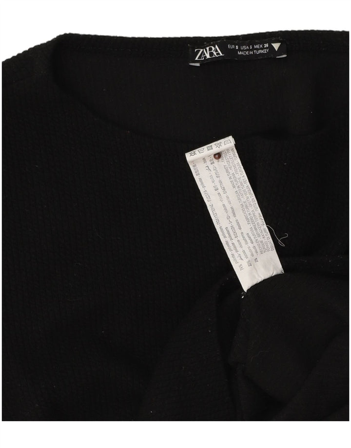 Zara Womens Crop Top Langærmet UK 8 Small Black Polyester
