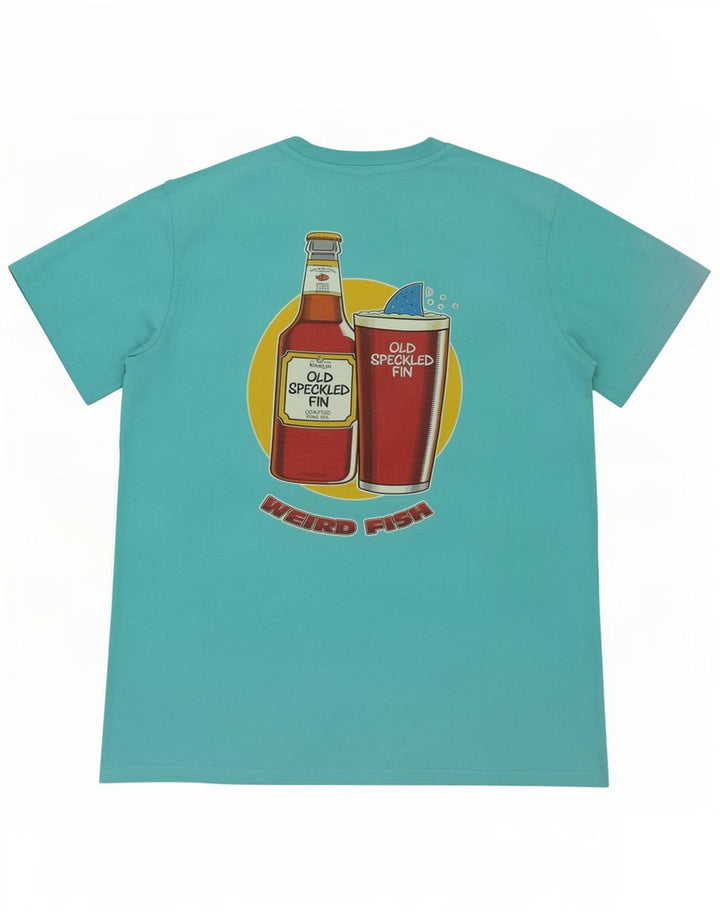 Weird Fish Herre grafisk T-shirt Top Medium turkis bomuld