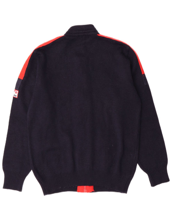 Vintage herre cardigan sweater IT 50 Medium Marineblå Colourblock Uld