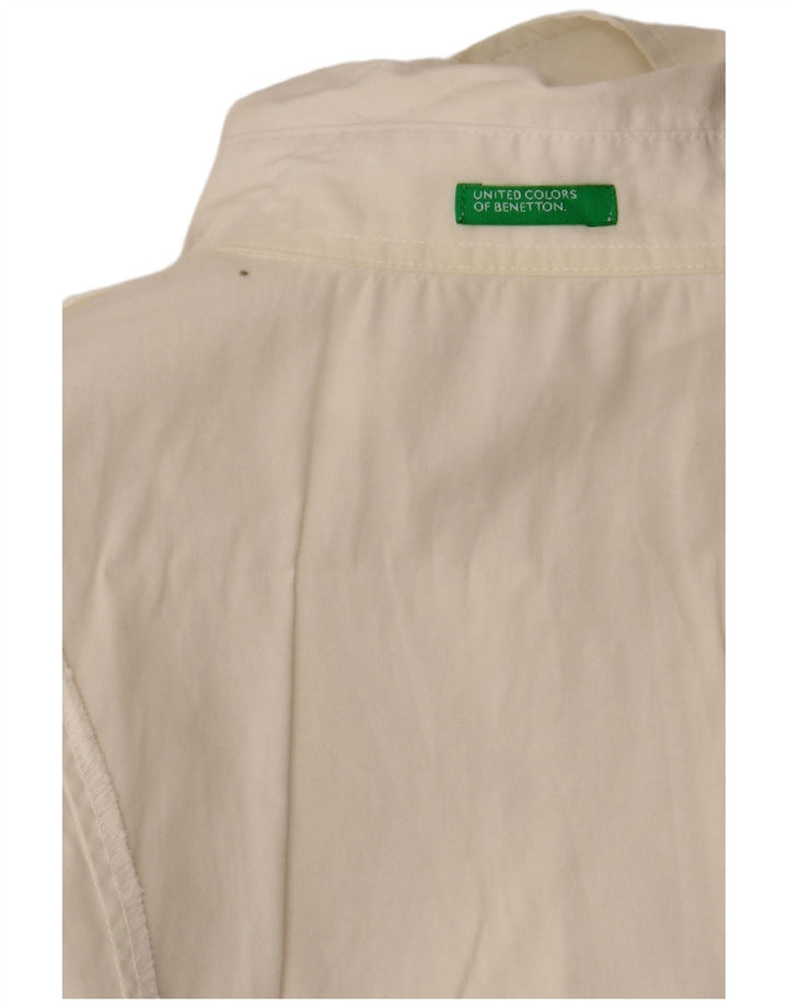 BENETTON Kortærmet skjortebluse til kvinder UK 8 Small Off White