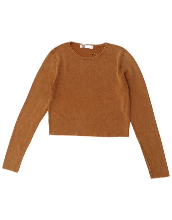 Zara Womens Crop Top Langærmet UK 14 Large Beige