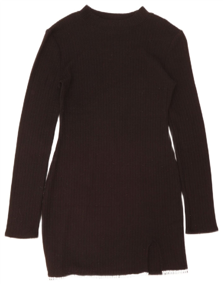 Zara Dame Langærmet Jumper Kjole UK 12 Medium Sort Polyester