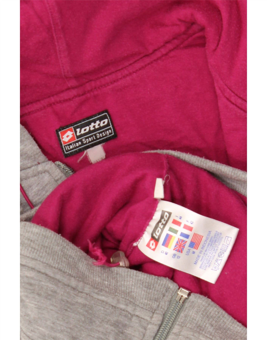 LOTTO Womens Zip Hoodie Sweater UK 12 Medium  Grey Cotton Vintage Lotto and Second-Hand Lotto from Messina Hembry 