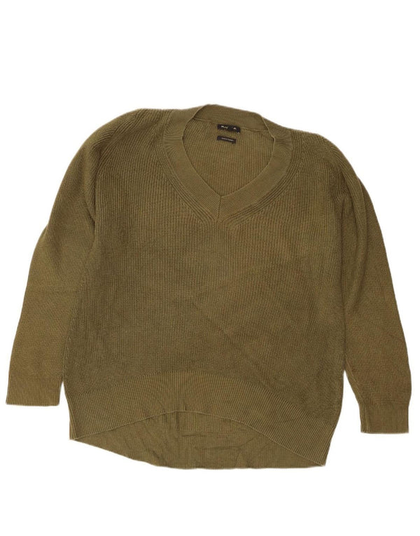 Massimo Dutti Dame V-hals sweater UK 16 Stor Khaki