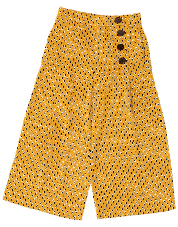 Zara Womens Capri Trousers XS W24 L21 Yellow Spotted Polyester