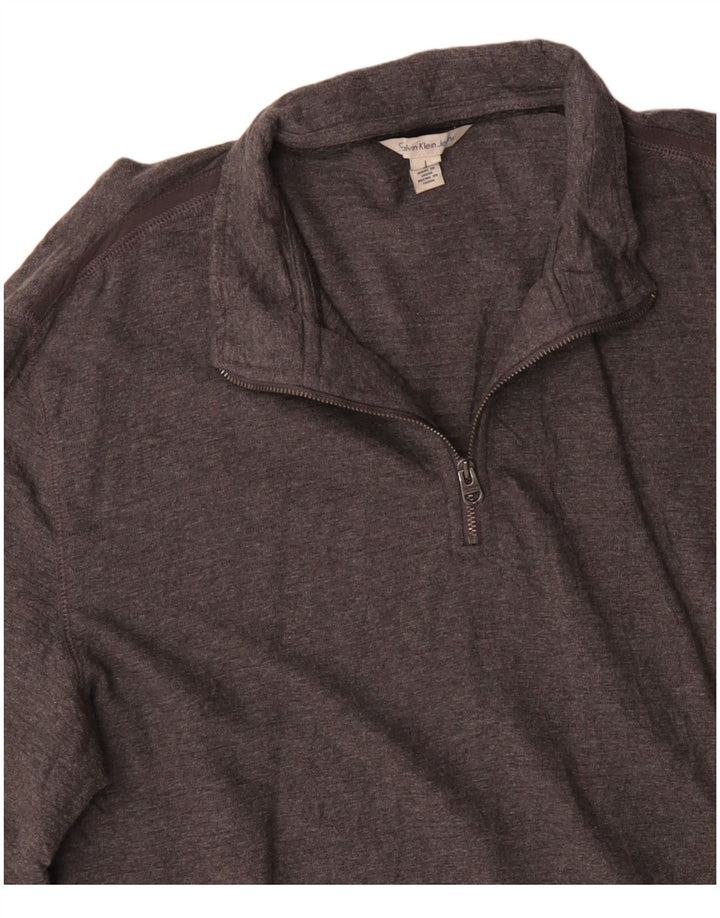 CALVIN KLEIN JEANS Herre Zip Neck Jumper Sweater Stor Grå Bomuld