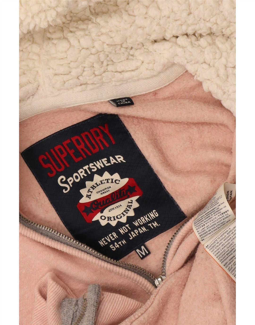 Superdry hættetrøje til kvinder med grafisk lynlås UK 14 Medium Pink Polyester