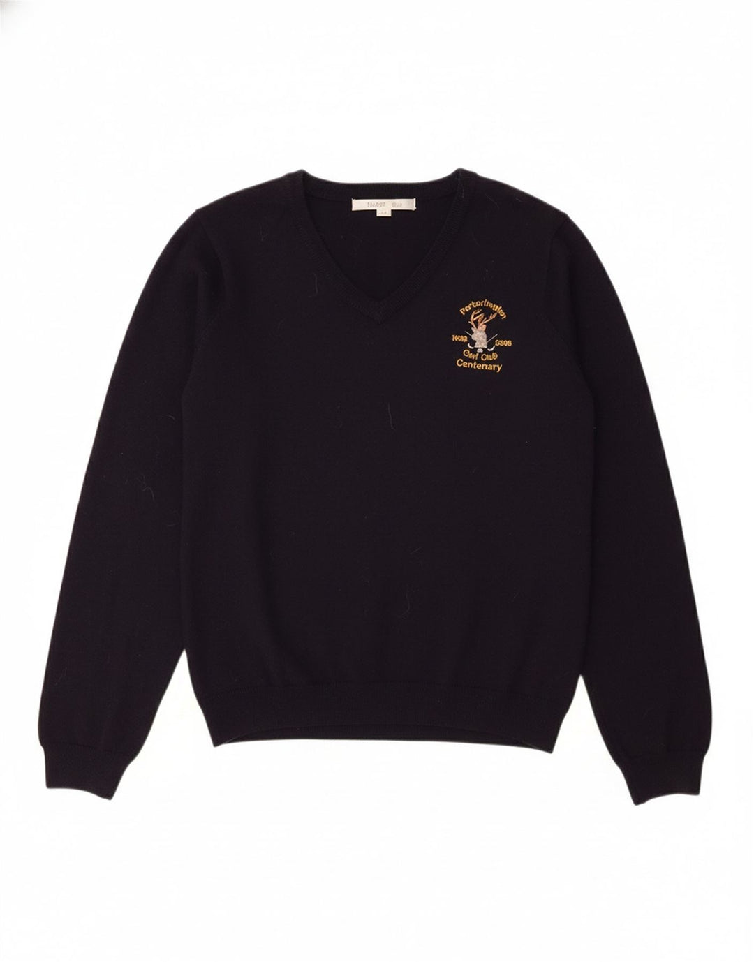 KARTEL Womens V-Neck Jumper Sweater UK 14 Large Navy Blue Wool
