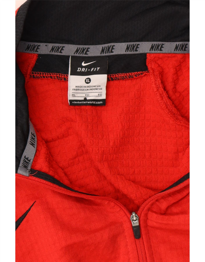 NIKE Mens Dri Fit Zip Neck Pullover Tracksuit Top XL Red Colourblock Vintage Nike and Second-Hand Nike from Messina Hembry 
